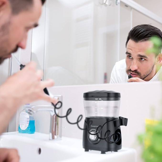 واترفلوسر و دستگاه شست وشوی دهان، حجم 600 میلی لیتر، تمیزکننده دندان با فشار آب، دارای 10 سطح تنظیم فشار، فلاس برقی مخصوص دندان ها و براکت ها، همراه با 8 سری حرفه ای برای مصرف خانگی 2239716065