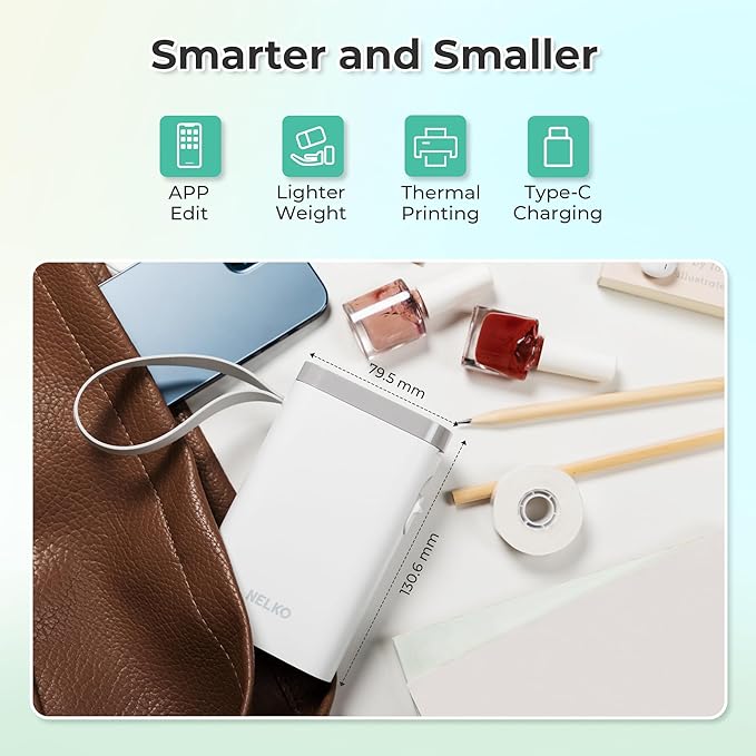 پرینتر برچسب چسب دار بلوتوثی Nelko مدل P21، دستگاه لیبل زن قابل حمل و بی سیم مناسب iOS و Android، مناسب استفاده در خانه و دفتر