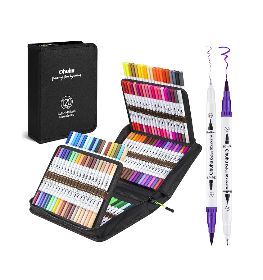 ماژیک های دو سر با نوک براش و نوک نازک مناسب برای طراحی، نقاشی، رنگ آمیزی، خوشنویسی و ژورنال نویسی قابل استفاده برای کودکان و بزرگسالان – هنرمندان و علاقه مندان